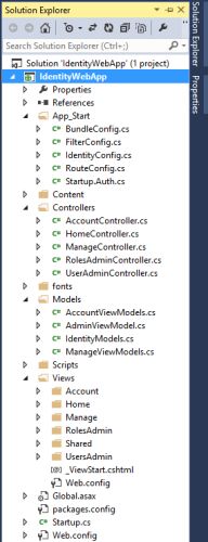 Solution Explorer in Identity Sample